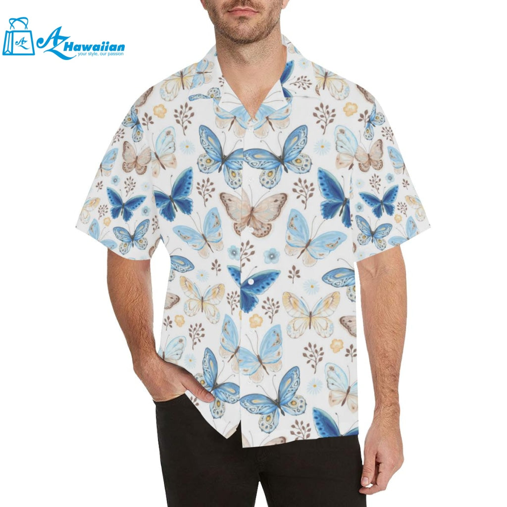 Blue Butterfly Pattern Mens All Over Print Hawaiian Shirt