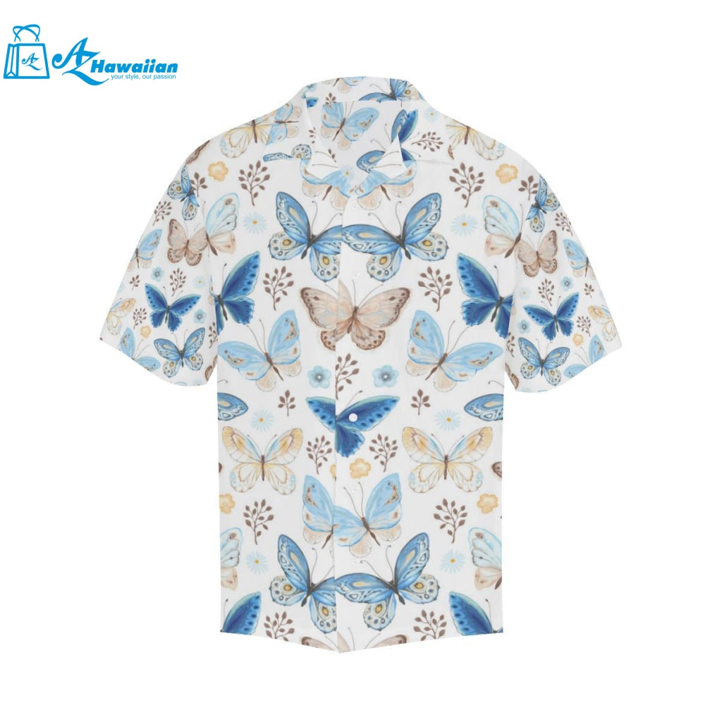 Blue Butterfly Pattern Mens All Over Print Hawaiian Shirt