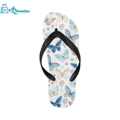 blue butterfly pattern Unisex Flip Flops