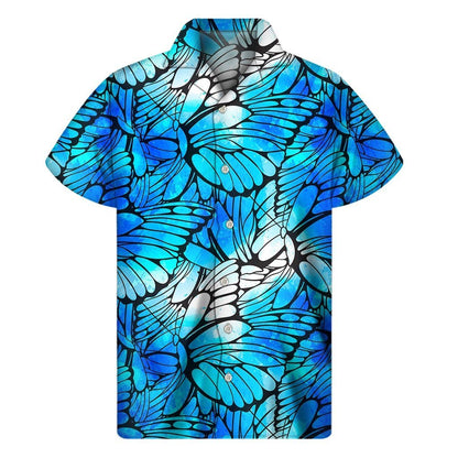 Blue Butterfly Wings Pattern Print Mens Short Sleeve Shirt Hawaiian