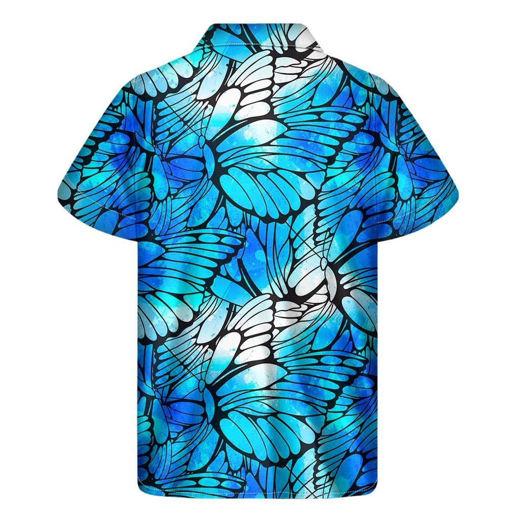 Blue Butterfly Wings Pattern Print Mens Short Sleeve Shirt Hawaiian