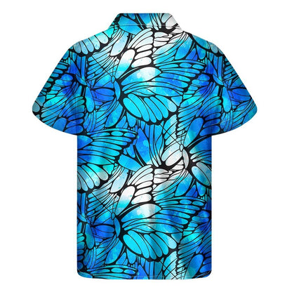 Blue Butterfly Wings Pattern Print Mens Short Sleeve Shirt Hawaiian