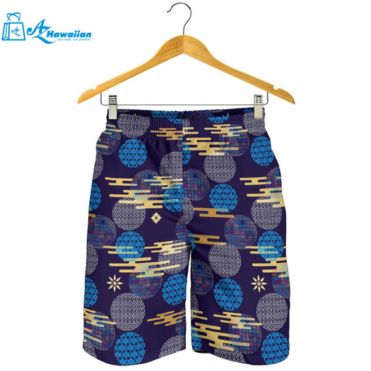 Blue Japanese Pattern Cloud Wave Flower Men Shorts