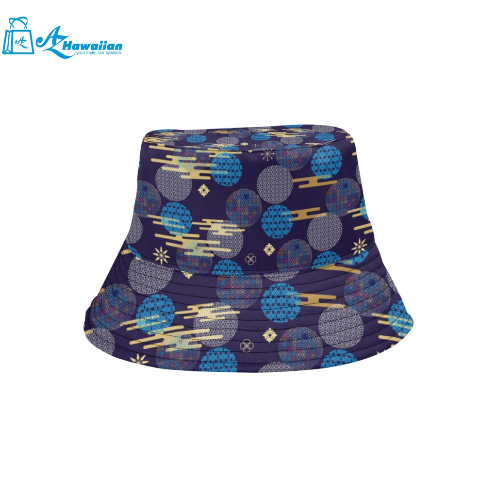 Blue japanese pattern cloud wave flower Unisex Bucket Hat