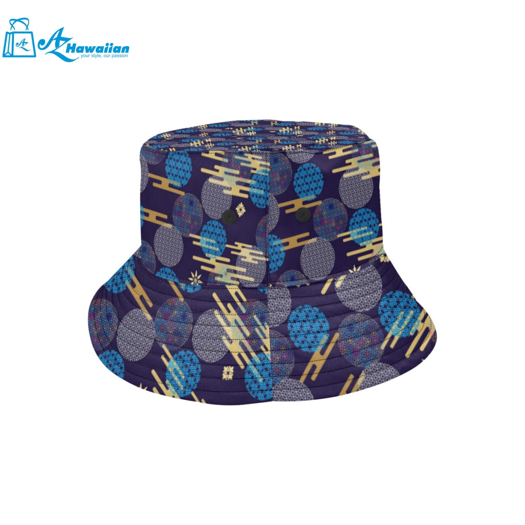 Blue japanese pattern cloud wave flower Unisex Bucket Hat