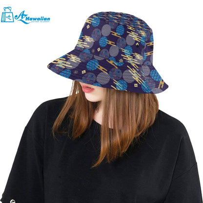 Blue japanese pattern cloud wave flower Unisex Bucket Hat