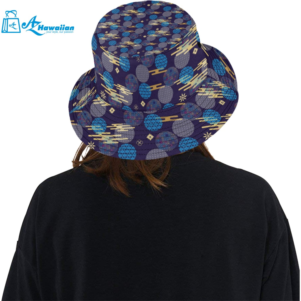 Blue japanese pattern cloud wave flower Unisex Bucket Hat