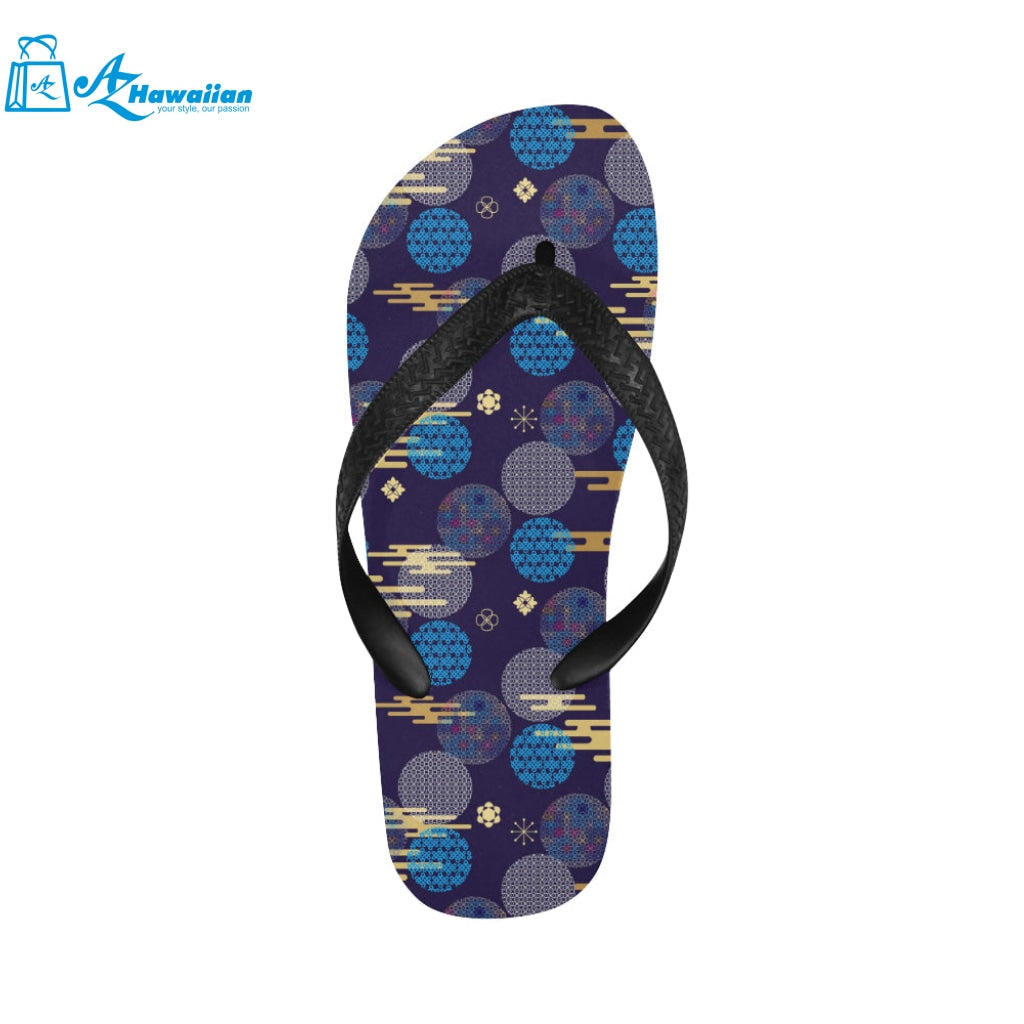 Blue japanese pattern cloud wave flower Unisex Flip Flops