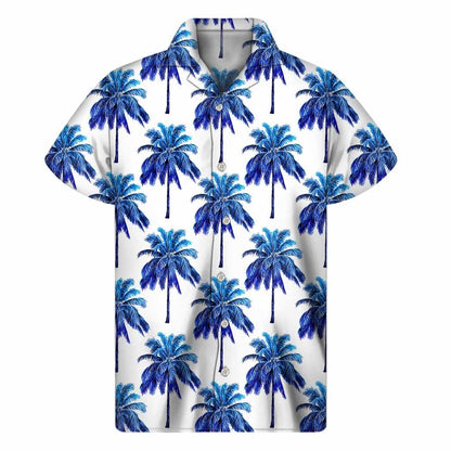 Blue Palm Tree Pattern Print Mens Short Sleeve Shirt Hawaiian
