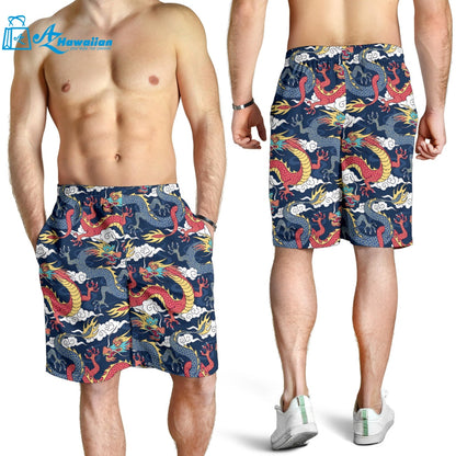 Blue Red Dragon Cloud Pattern Men Shorts