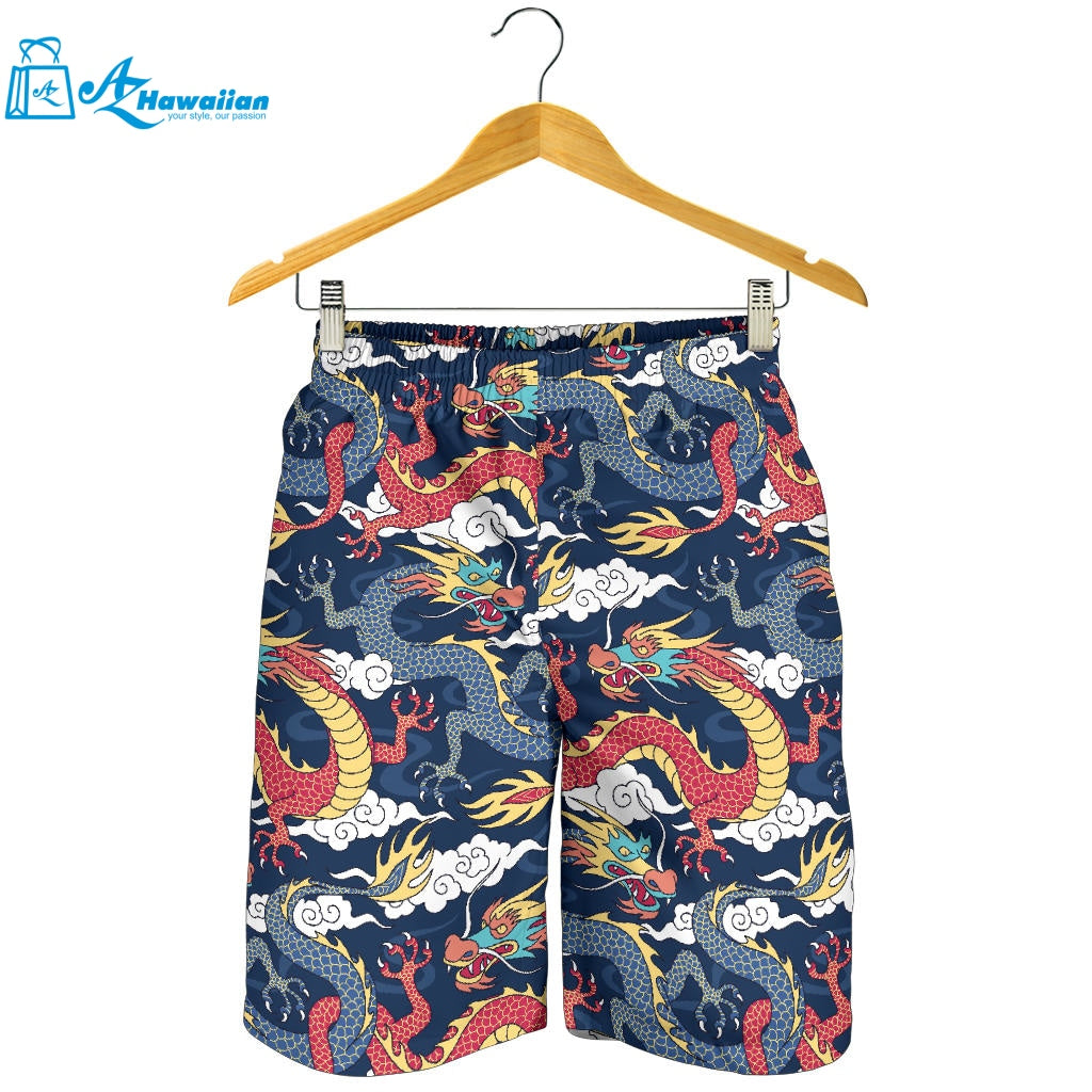 Blue Red Dragon Cloud Pattern Men Shorts