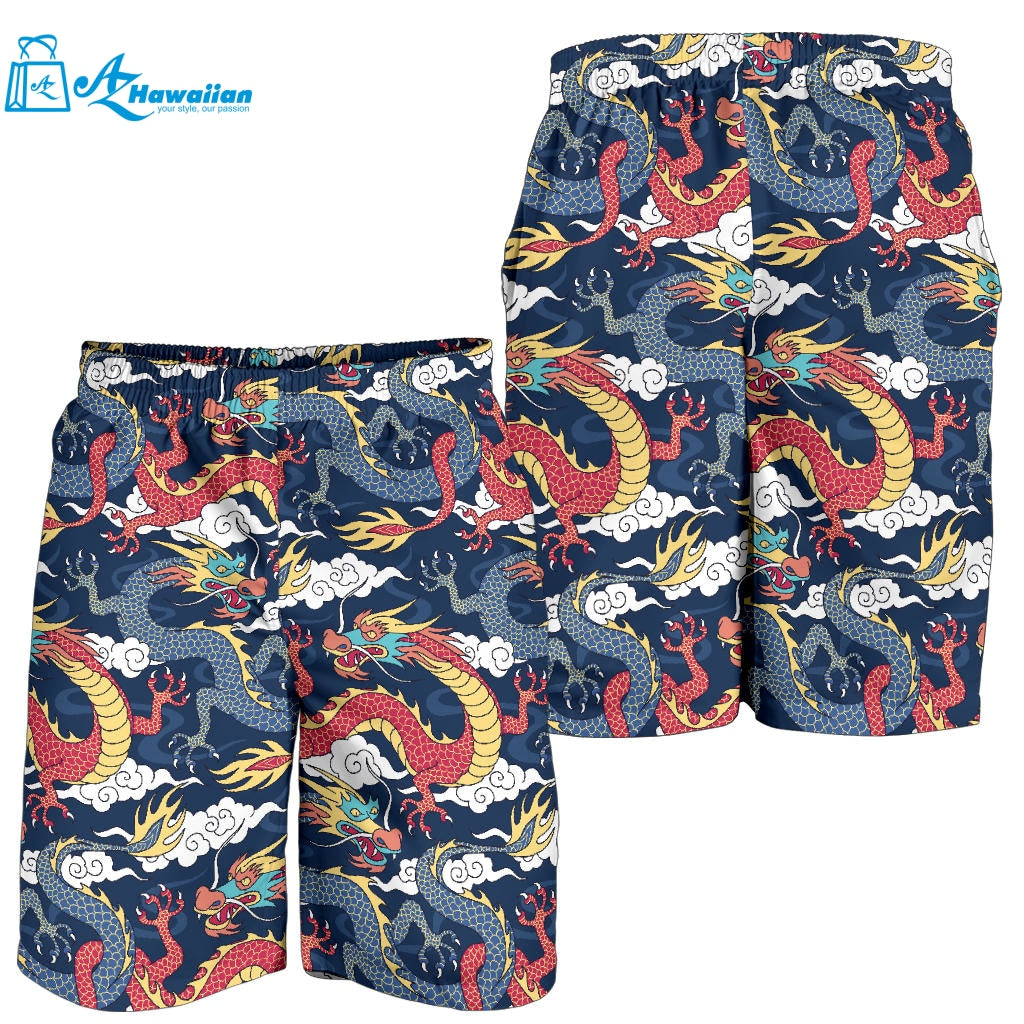 Blue Red Dragon Cloud Pattern Men Shorts