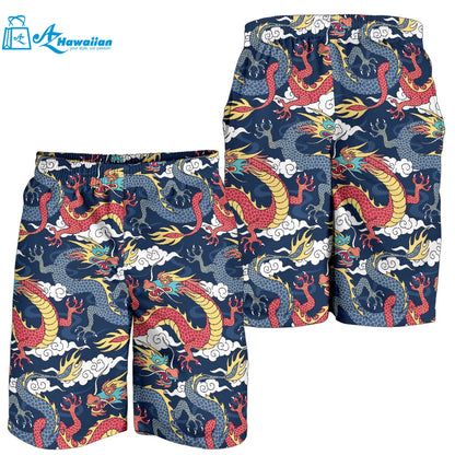 Blue Red Dragon Cloud Pattern Men Shorts