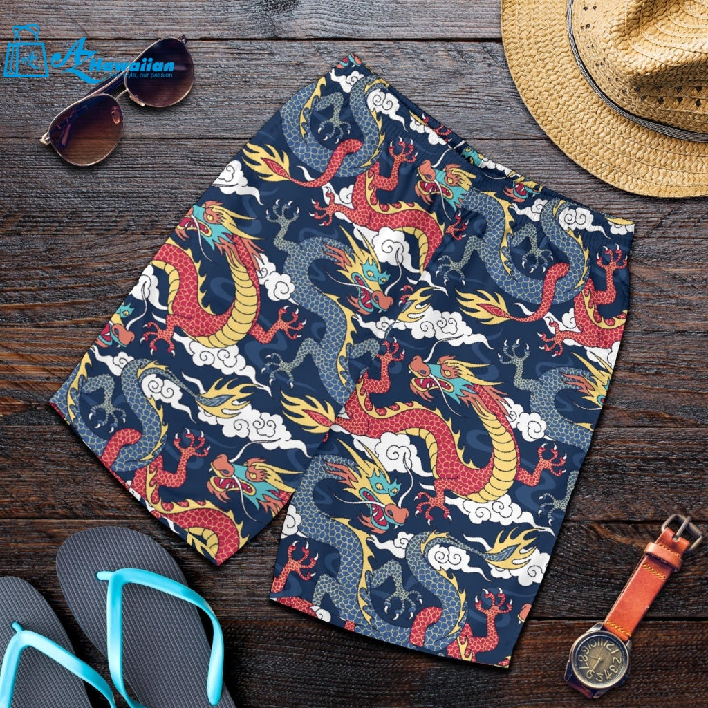 Blue Red Dragon Cloud Pattern Men Shorts