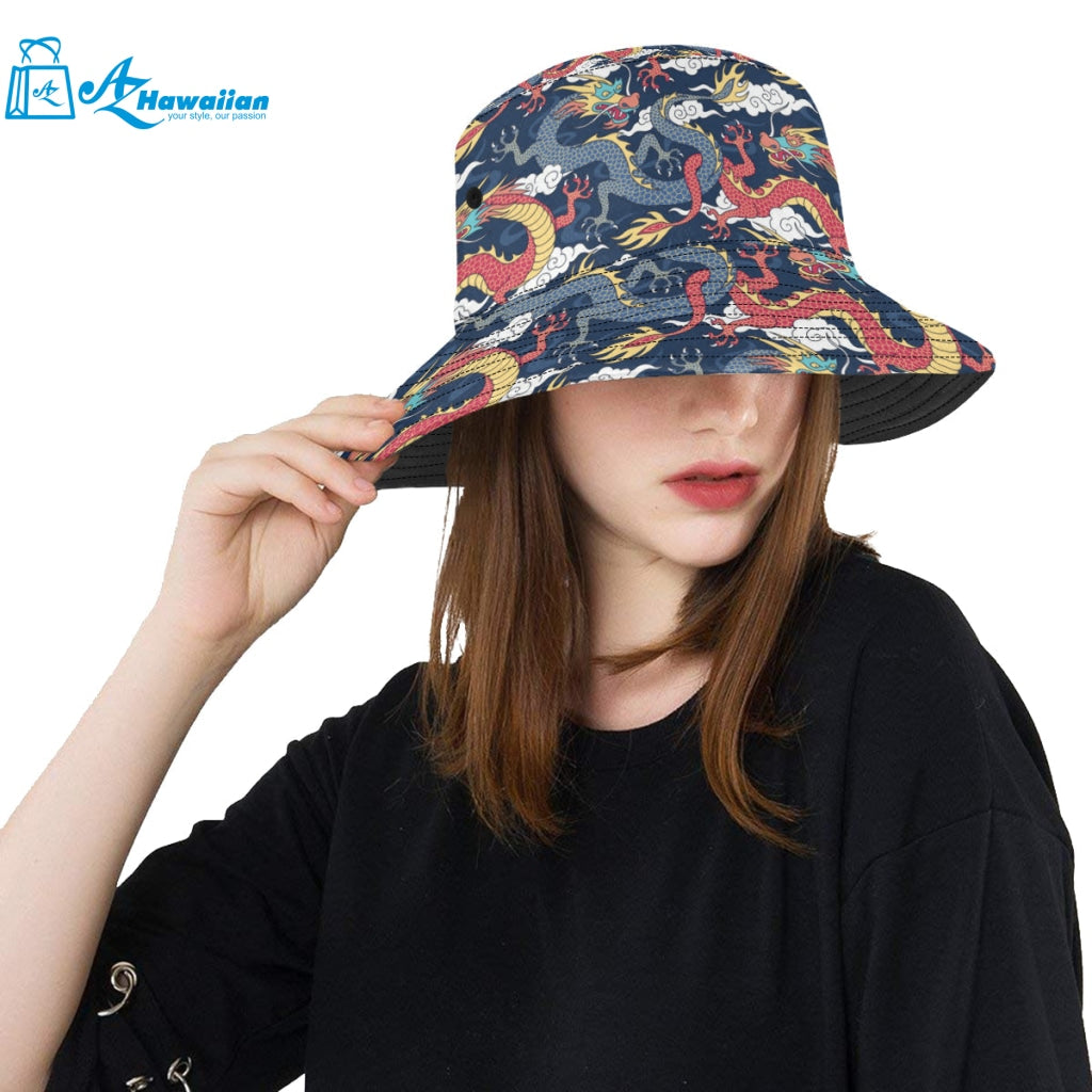 Blue red dragon cloud pattern Unisex Bucket Hat