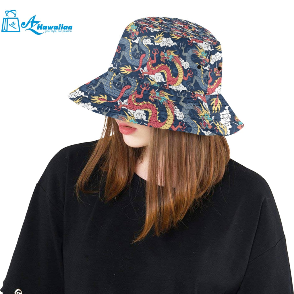 Blue red dragon cloud pattern Unisex Bucket Hat