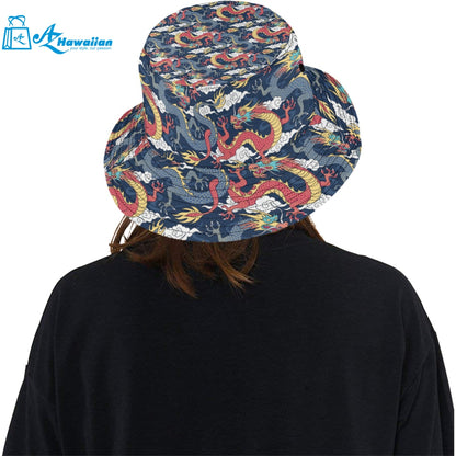 Blue red dragon cloud pattern Unisex Bucket Hat