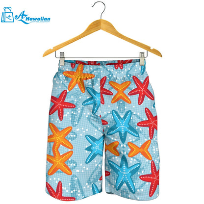 Blue Red Orange Starfish Pattern Men Shorts