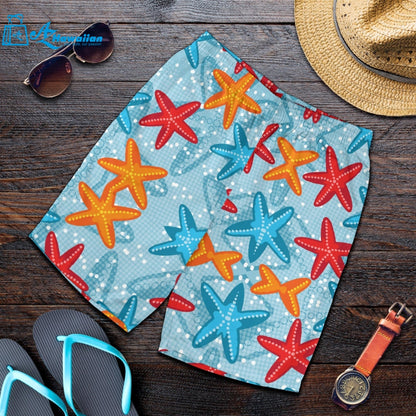 Blue Red Orange Starfish Pattern Men Shorts