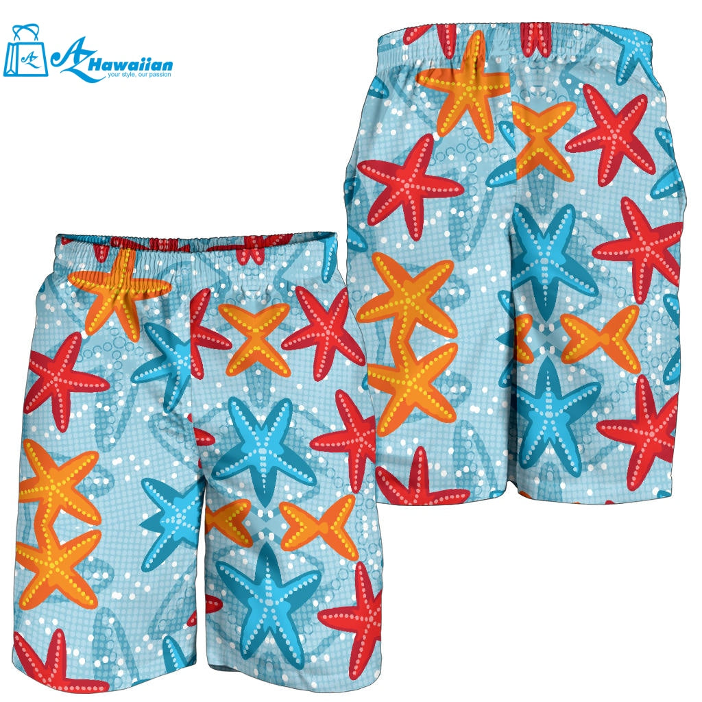 Blue Red Orange Starfish Pattern Men Shorts