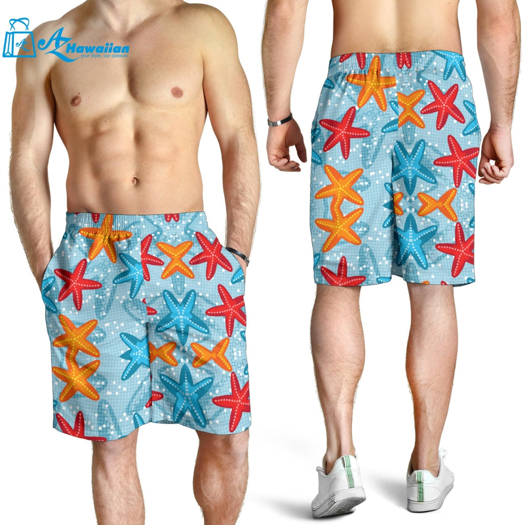 Blue Red Orange Starfish Pattern Men Shorts