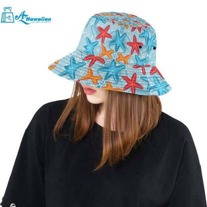 Blue red orange starfish pattern Unisex Bucket Hat