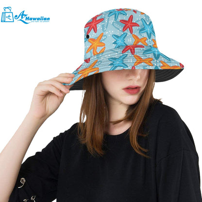 Blue red orange starfish pattern Unisex Bucket Hat