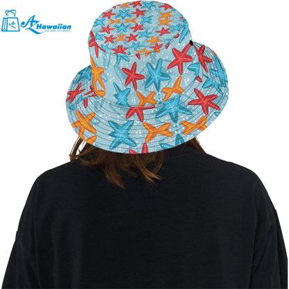 Blue red orange starfish pattern Unisex Bucket Hat