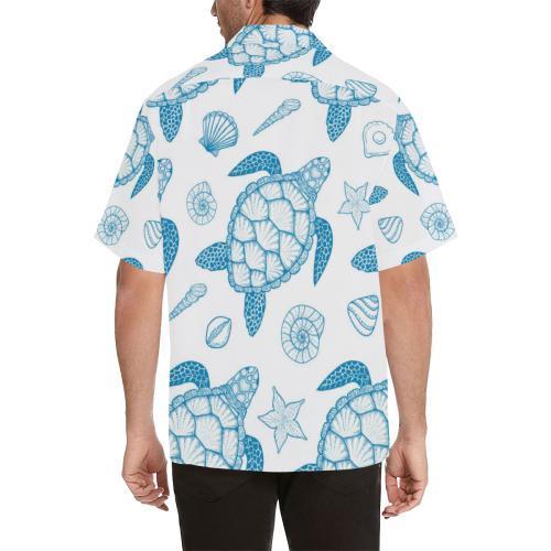 Blue Sea Turtle Pattern Hawaiian Shirt