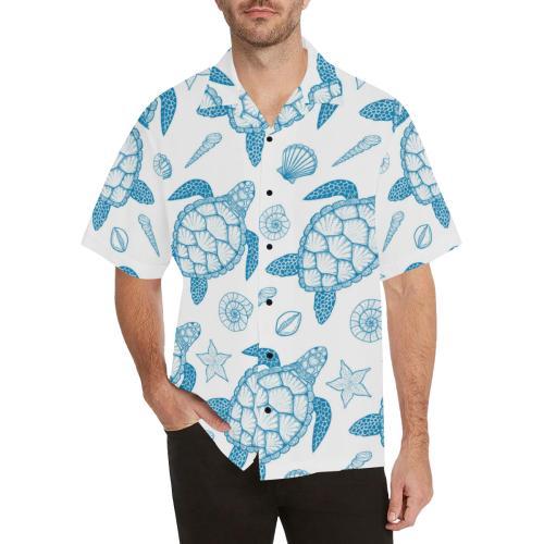 Blue Sea Turtle Pattern Hawaiian Shirt