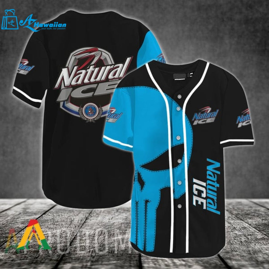 Blue Skull Natural Ice Baseball Jersey