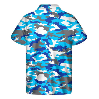 Blue Snow Camouflage Print Mens Short Sleeve Shirt Hawaiian