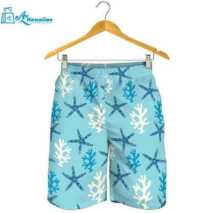 Blue Starfish Coral Reef Pattern Men Shorts