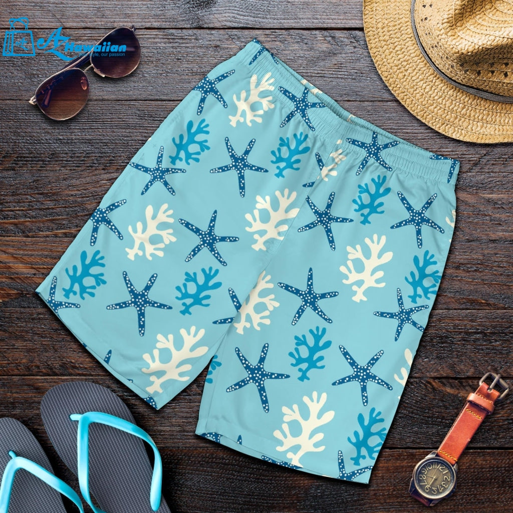 Blue Starfish Coral Reef Pattern Men Shorts