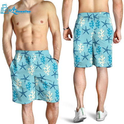 Blue Starfish Coral Reef Pattern Men Shorts