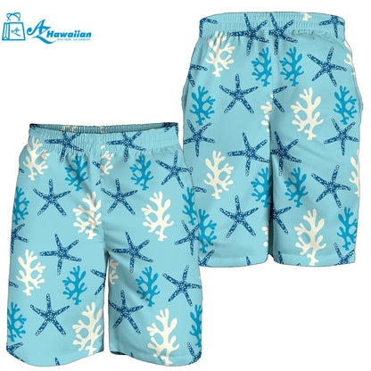 Blue Starfish Coral Reef Pattern Men Shorts