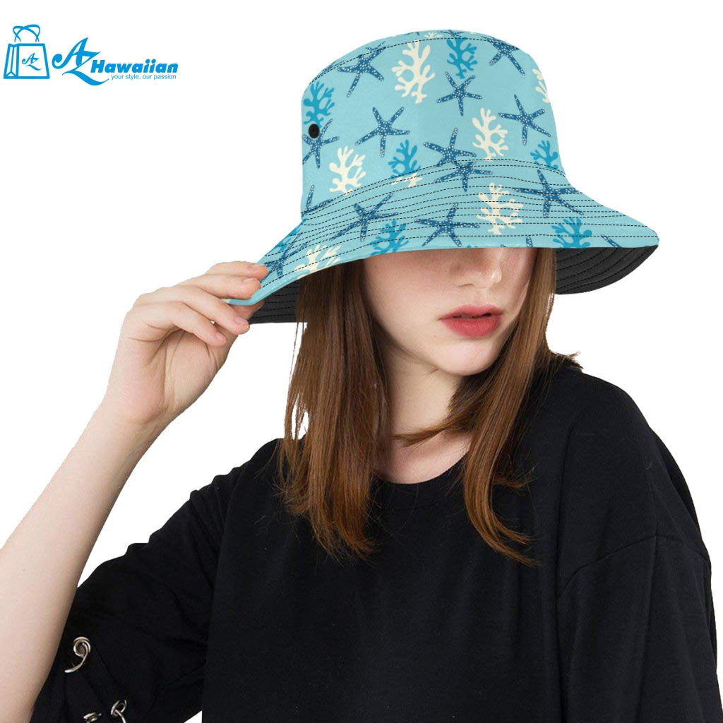 Blue starfish coral reef pattern Unisex Bucket Hat