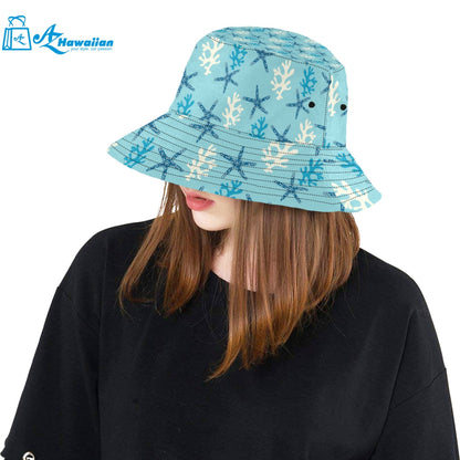 Blue starfish coral reef pattern Unisex Bucket Hat