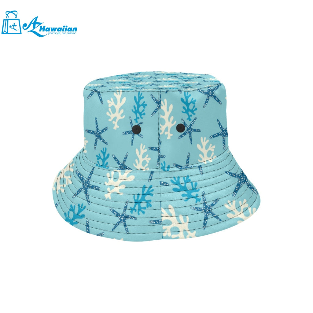 Blue starfish coral reef pattern Unisex Bucket Hat