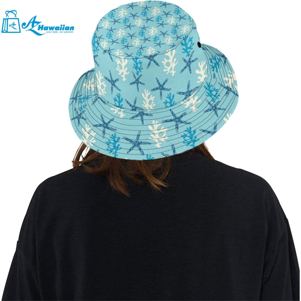 Blue starfish coral reef pattern Unisex Bucket Hat