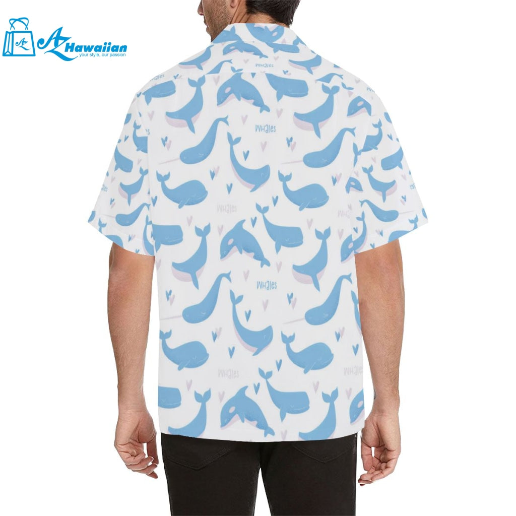 Blue Whale Pattern Mens All Over Print Hawaiian Shirt