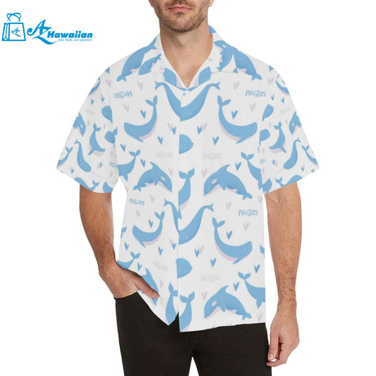 Blue Whale Pattern Mens All Over Print Hawaiian Shirt