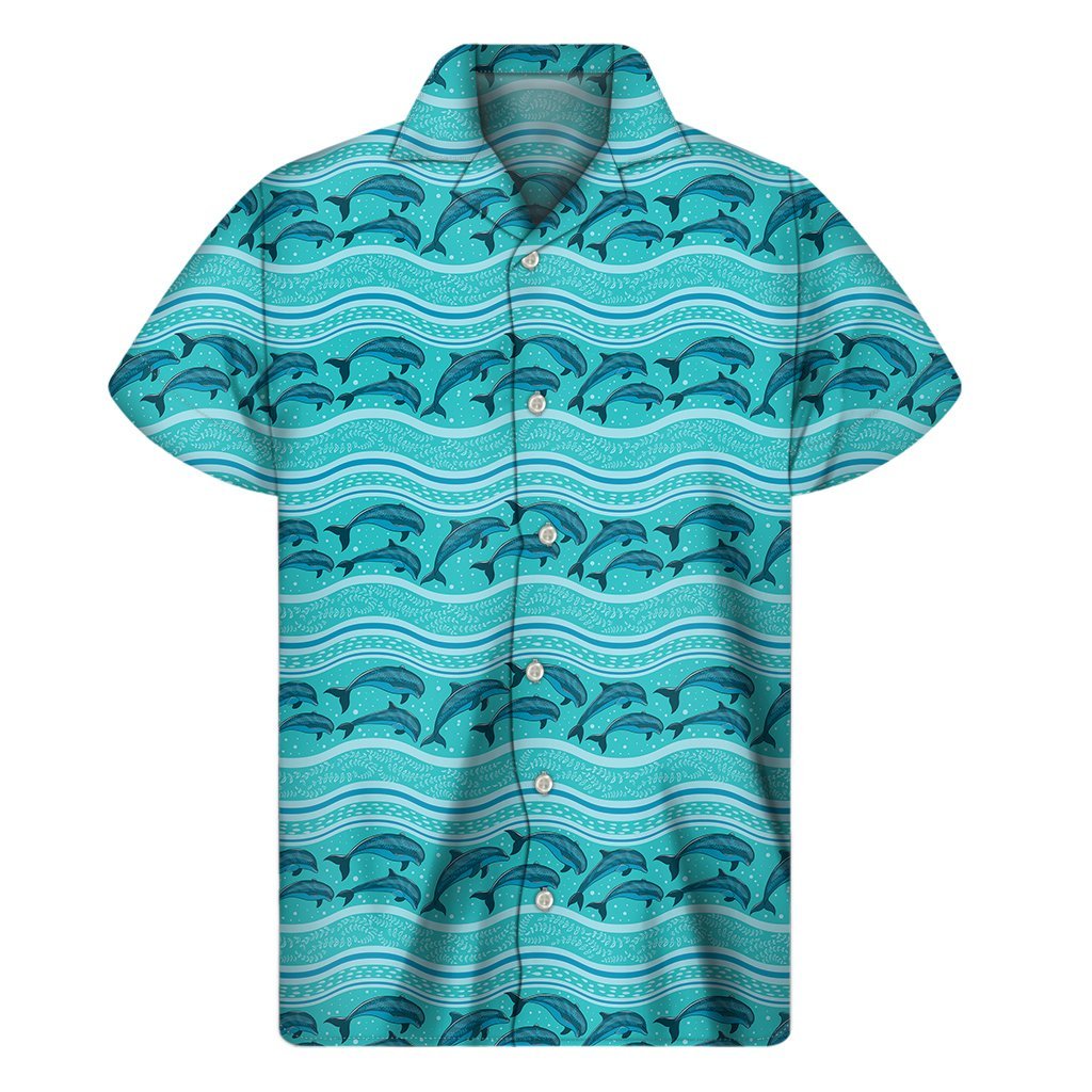 Boho Dolphin Pattern Print Mens Short Sleeve Shirt Hawaiian