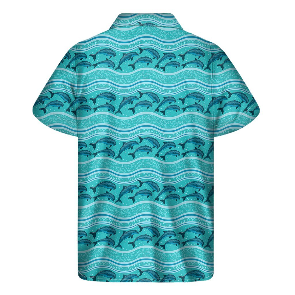 Boho Dolphin Pattern Print Mens Short Sleeve Shirt Hawaiian