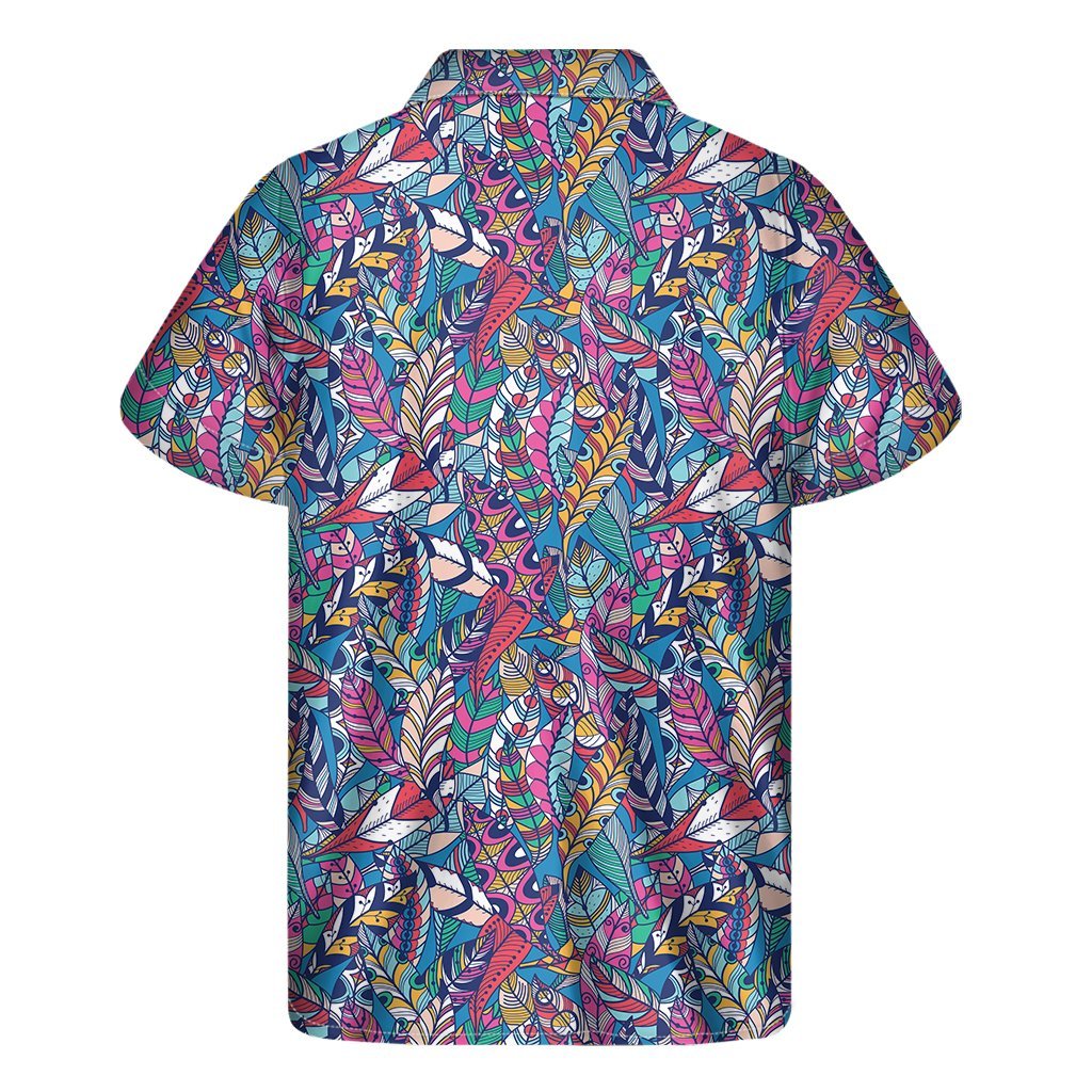 Boho Feather Pattern Print Mens Short Sleeve Shirt Hawaiian