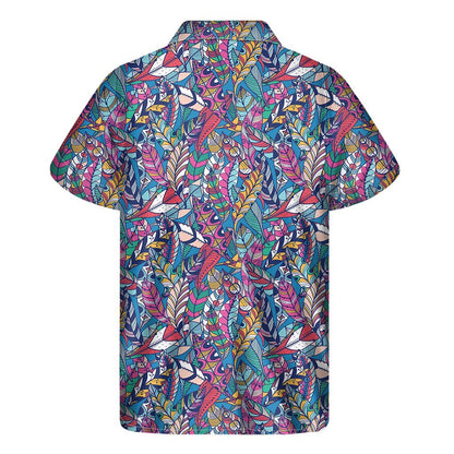 Boho Feather Pattern Print Mens Short Sleeve Shirt Hawaiian