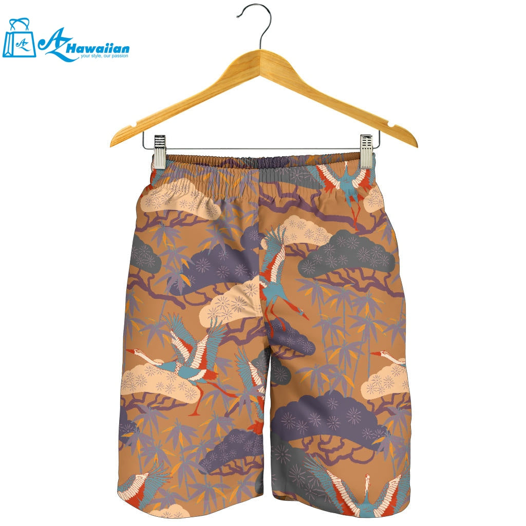 Bonsai Bamboo Stork Japanese Pattern Brown Theme Men Shorts