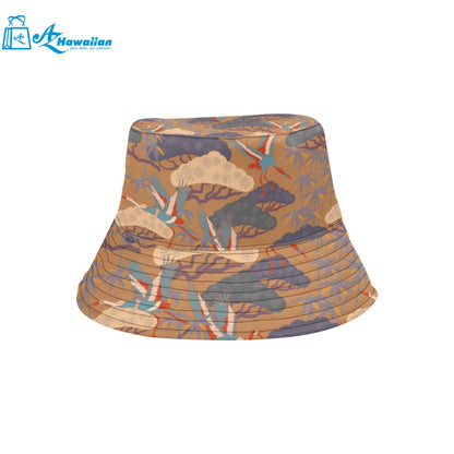 Bonsai bamboo stork japanese pattern brown theme Unisex Bucket Hat