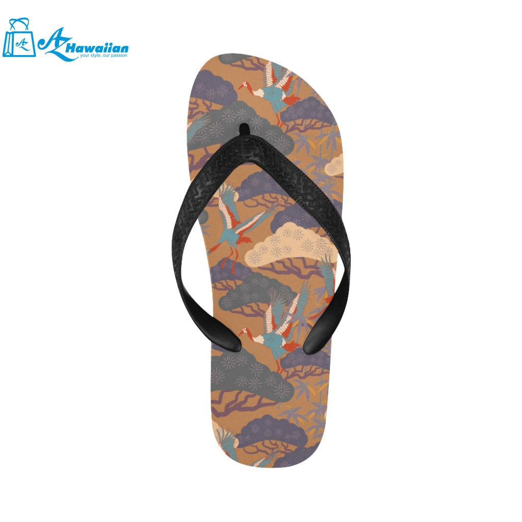 Bonsai bamboo stork japanese pattern brown theme Unisex Flip Flops