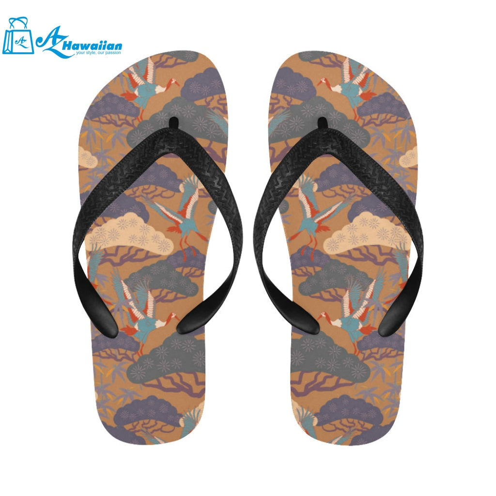 Bonsai bamboo stork japanese pattern brown theme Unisex Flip Flops